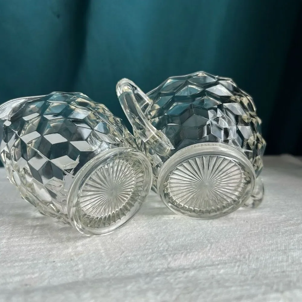 Vintage Jeanette Cube Clear Textured Sugar and Creamer Set - Picture 7 of 9